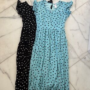 Justice Polka Dot Flutter-Sleeve Dress - Aqua and Black